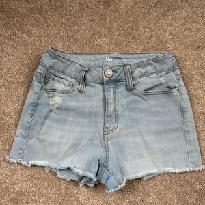 SO Women's Distressed Light Blue Jean Shorts